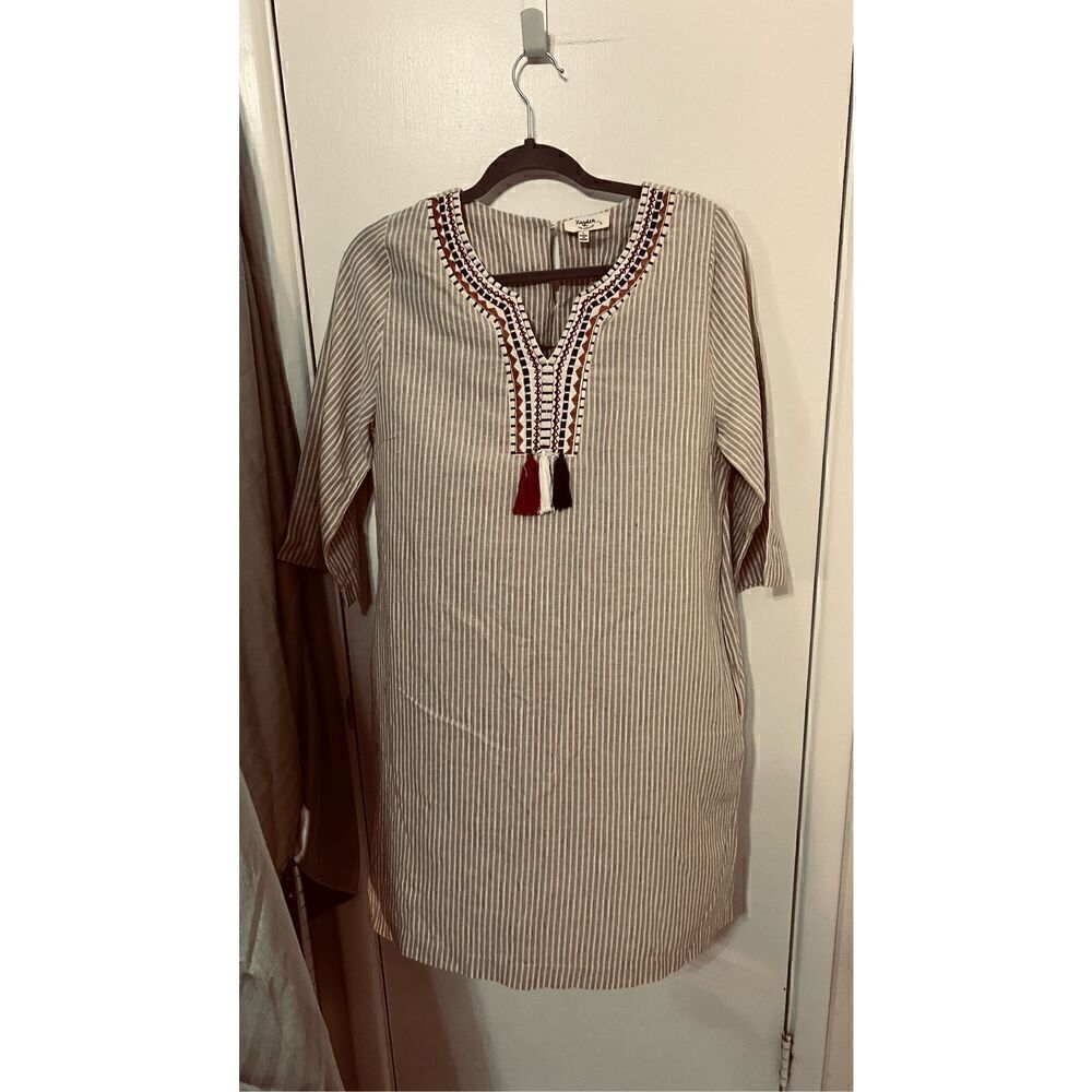 HAYDEN LOS ANGELES 3/4 SLEEVE LINEN BOHO DRESS SZ L